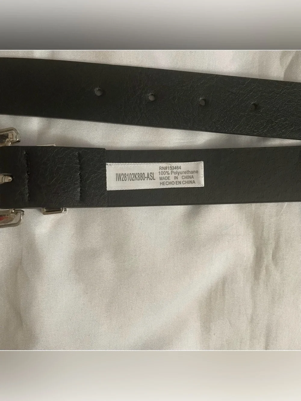 Black PU silver tone buckle skinny belt